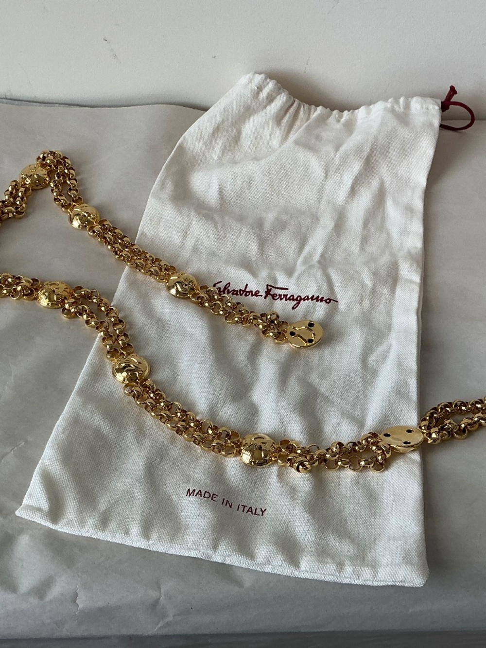 Salvatore Ferragamo Shoe Gold Chain Belt 42.5”